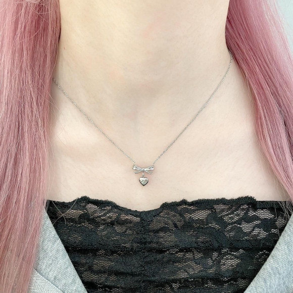 【金属アレルギー対応】メタルリボンハートネックレス/ステンレス