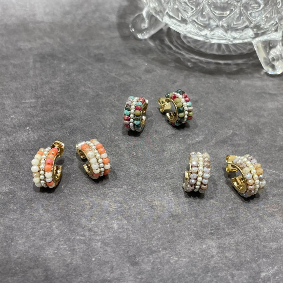 【金属アレルギー対応】エスニック ビーズ フープピアス/Silverポスト