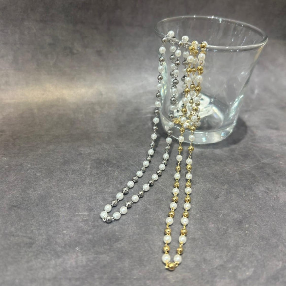 <Necklace> Pearl metal ball necklace