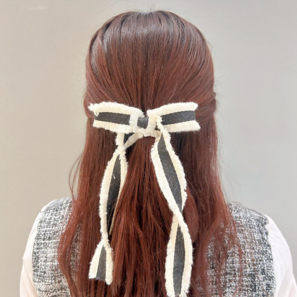 〈ヘアアクセサリー〉デニムリボン　バイカラー　ヘアカフ