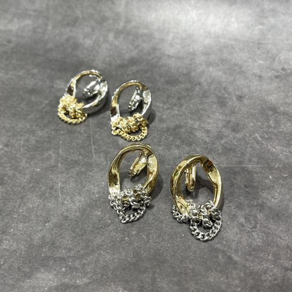 チェーン付 バイカラー イヤリング