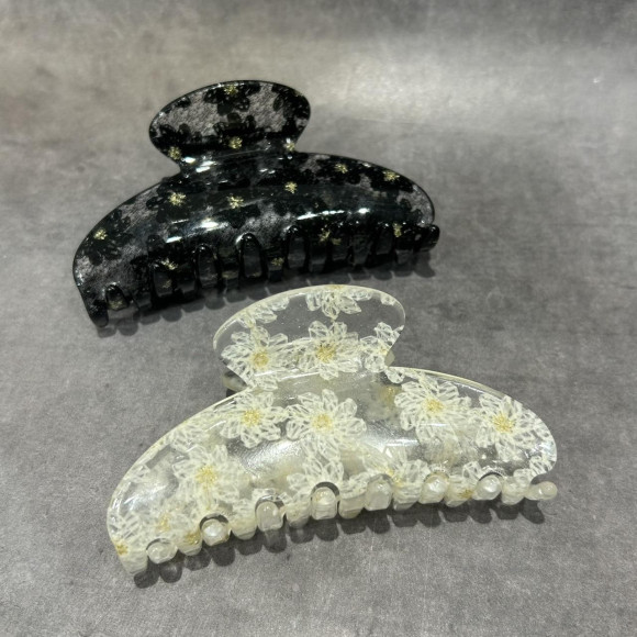 〈ヘアクリップ〉クリア　フラワーパターン　バンスクリップ