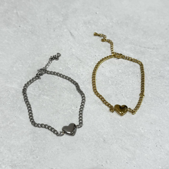 [การรองรับโรคภูมิแพ้โลหะ] สแตนเลสรูปหัวใจโซ่กำไลข้อมือ / ผ้าขนสัตว์ Cal