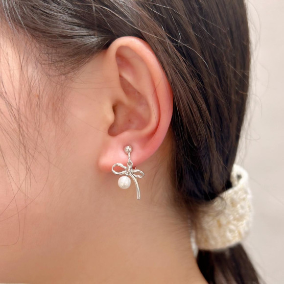 Earring Ribbon Pearl