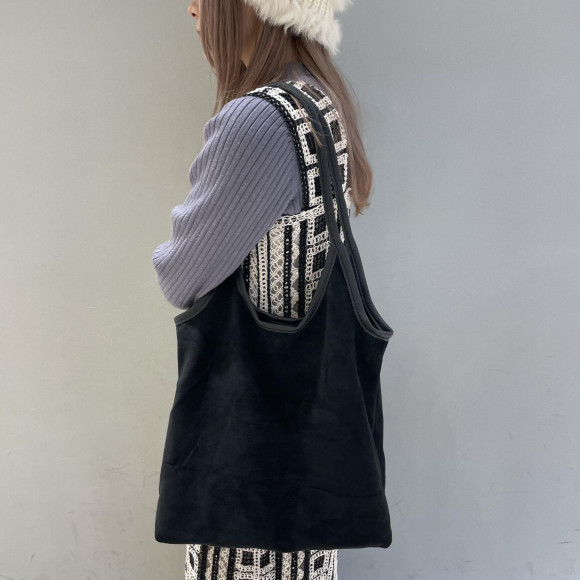 バイカラースエードトートバッグ