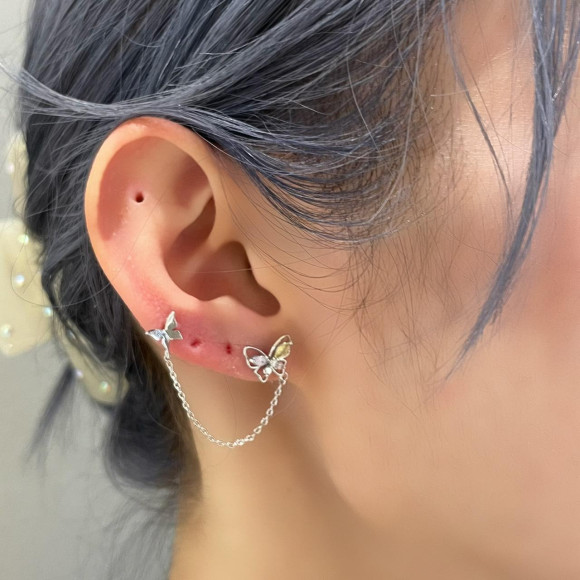 バタフライ チェーンピアス/シルバーポスト