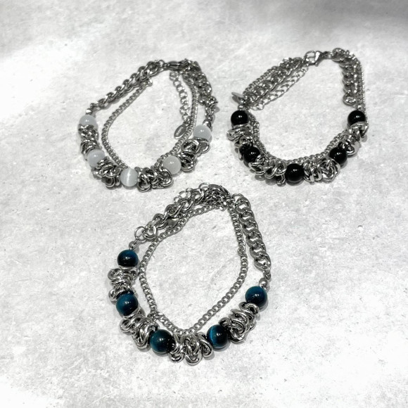 ストーン付2連チェーンブレスレット/ステンレス