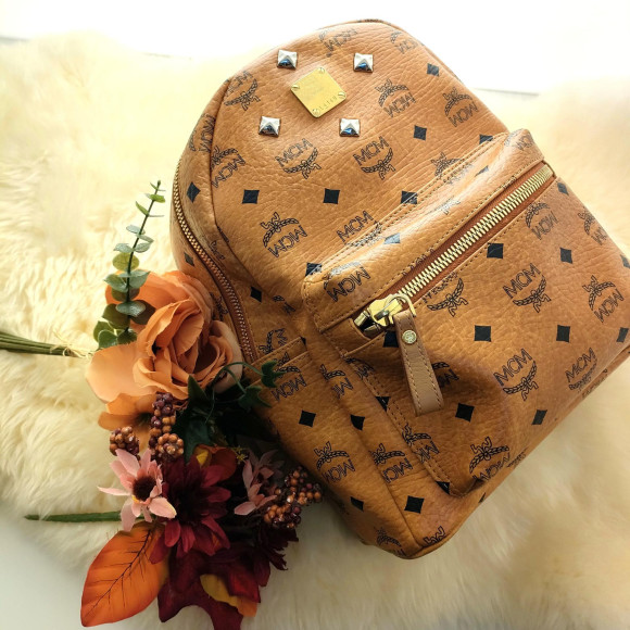 MCM Stark Side Studs Backpack featuring a Visetos-patterned backpack