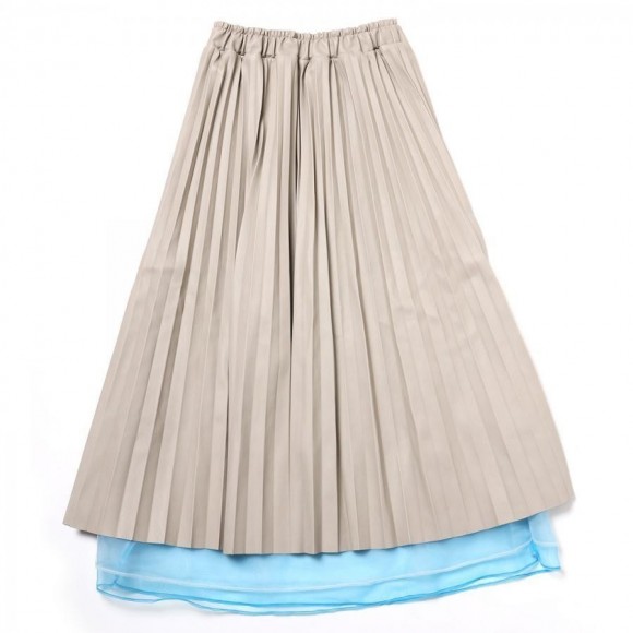 EVANGELION Fake Leather Pleated Skirt (OFF-WHITE)