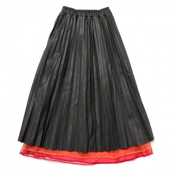 EVANGELION Fake Leather Pleated Skirt (OLIVE)