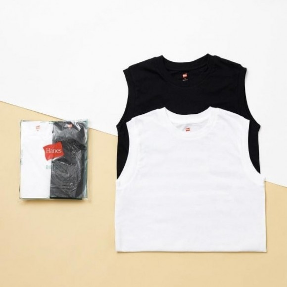 【Hanes for BIOTOP】비오토프 별주 헤인즈 Sleeveless T-Shirts/white×black