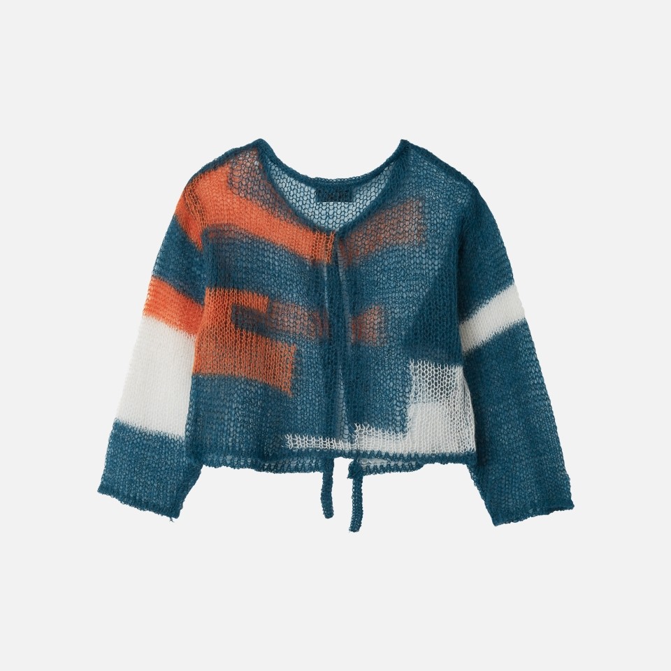 ＜soduk＞ patchwork knit cardigan / blue