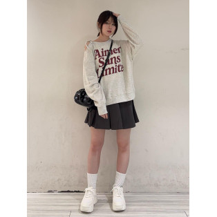 ２WAYグラフィックワンショルBIGスウェット×ツイルプリーツミニスカパン