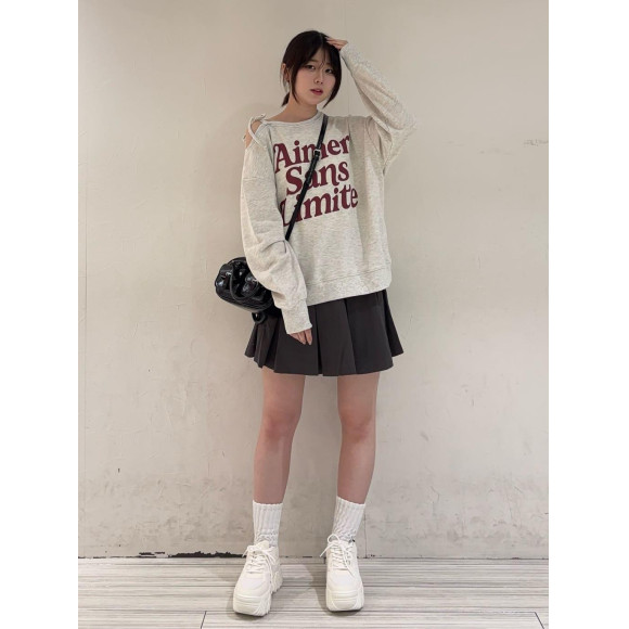 ２WAYグラフィックワンショルBIGスウェット×ツイルプリーツミニスカパン