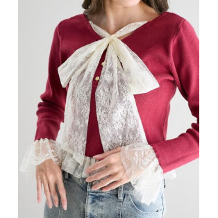 レースドッキングVネックニット