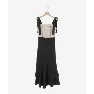 肩リボンバイカラーマーメイドワンピ