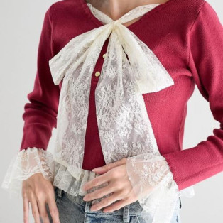 レースドッキングVネックニット