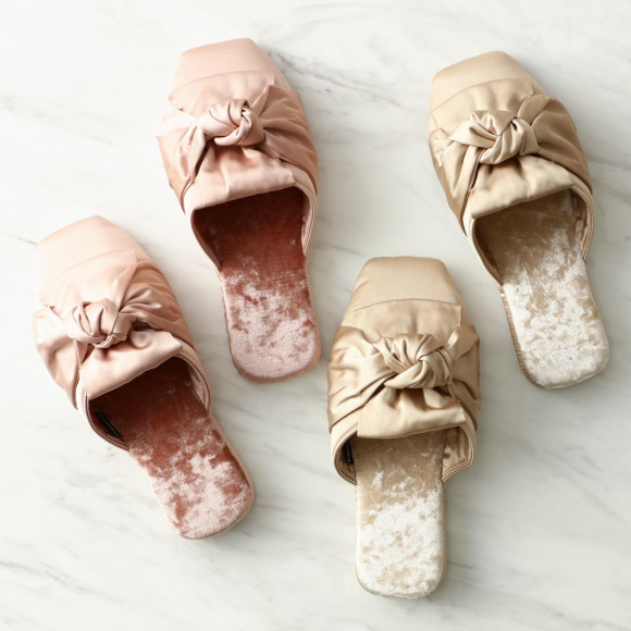 クラッシュベロア×サテン ルームシューズ 