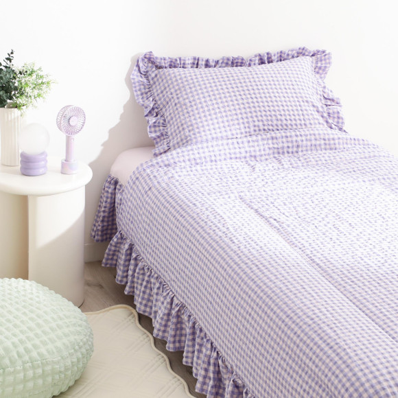 【2BUY】ふわろ 夏でもさらっともちもち肌掛けふとん　フリルチェック