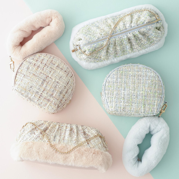 【冬のSALE】ツイードファー　ポーチ