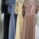 ✴라메 레이스 개저 슬리브 레이스 업 피트 & 플레어 드레스 IR