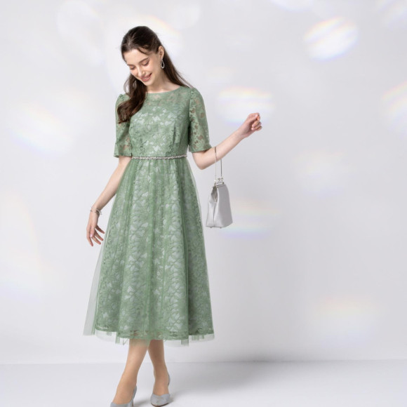 ✴︎ 総レース×チュール袖付きフィット＆フレアドレス✴︎