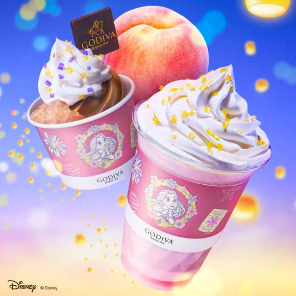 ディズニー映画『塔の上のラプンツェル』をモチーフにしたスリーブ付き！ゴディバ「ホワイトピーチ ショコリキサー」