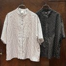 リーフドットコンビ　スタンドネックブラウス