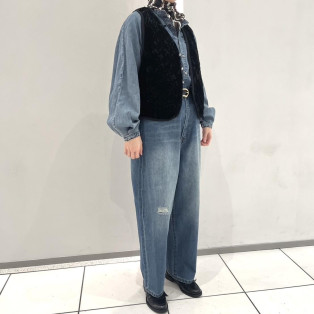 カットワークデニム　スタンドネックブラウス