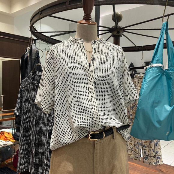 格子ドットプリントブラウス