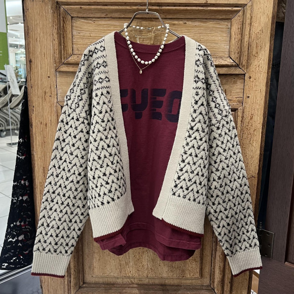 幾何柄シングルジャガード　ボレロカーデ