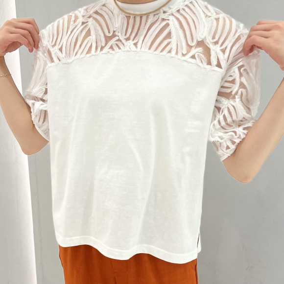 チュール刺繍コンビ　パフスリーブP/O