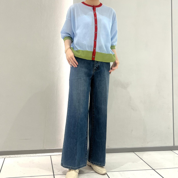 3colorsポリ麻　クルーネックカーデ