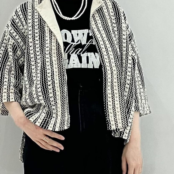 ラッセルレースストライプ　クルーネックカーディガン