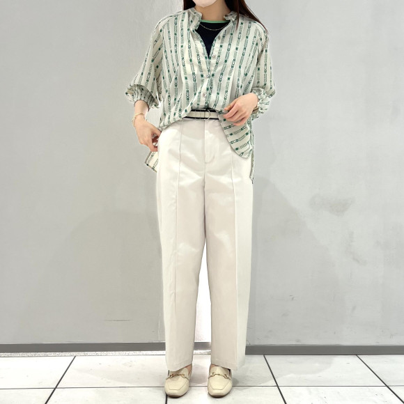 フットPTストライプ　スキッパーブラウス