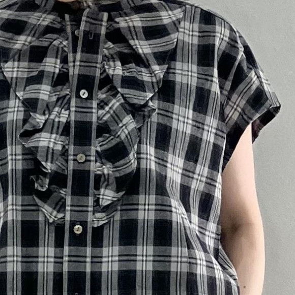 先染ローンチェック　フロントフリルシャツ