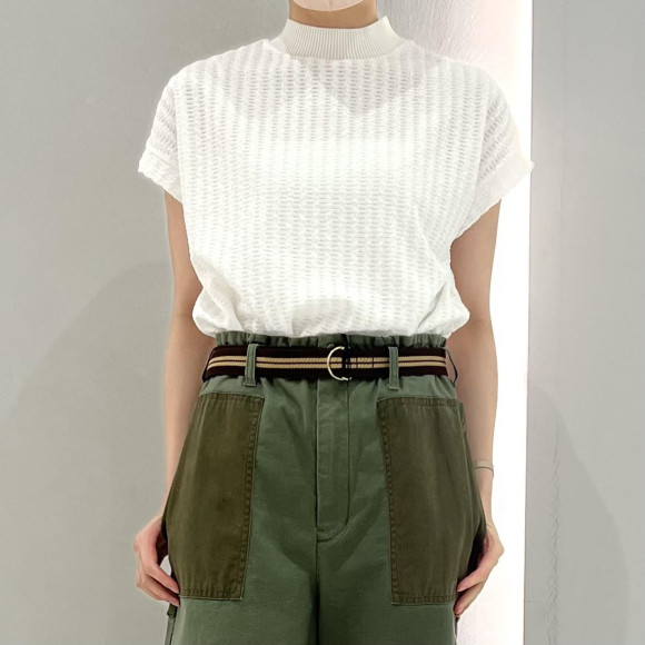 変形レースストライプ　リブ付キフレンチP/O