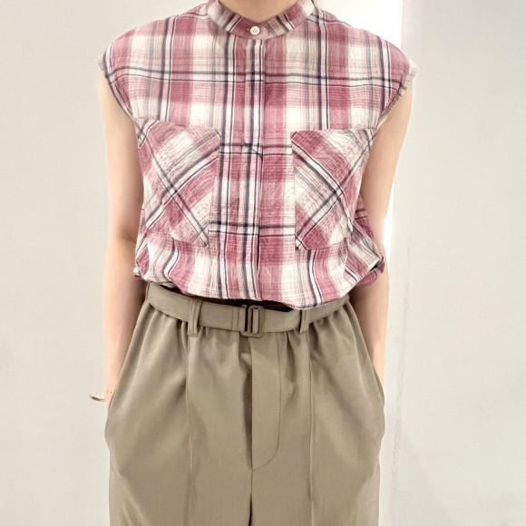 サマーチェック　フレンチブラウス