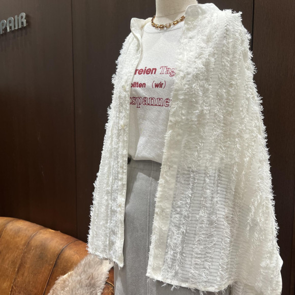 フェザーJQストライプ　バンドカラーシャツ