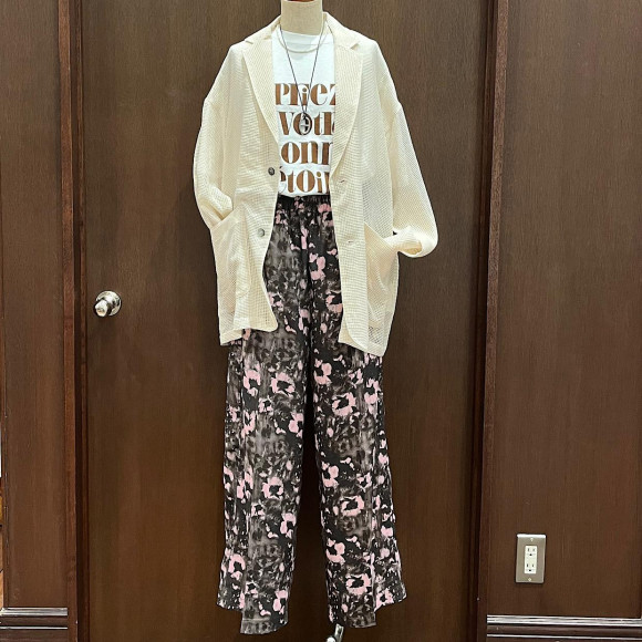 シャドウフラワープリント　イージーパンツ