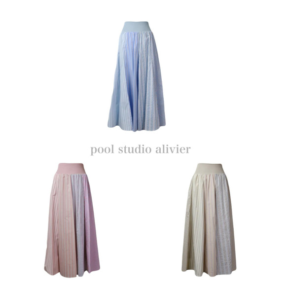 【NEW】ランダムストライプ ハイウエスト フレア スカート